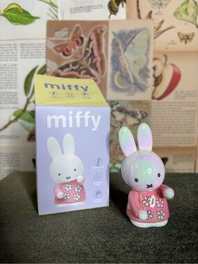 miffy Pink Iridescent Bunny Figurine with Floral Dress ( rare/secret)